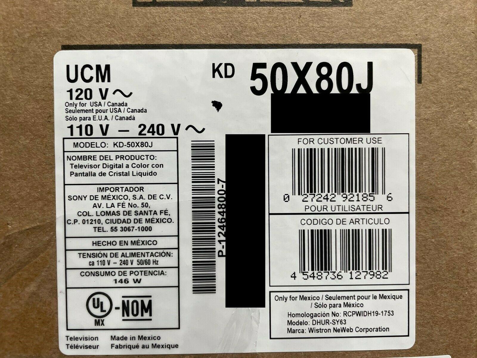 sony kd50x80j bravia 50" class hdr 4k uhd smart led tv - kd-50x80j