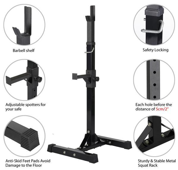 2pcs Adjustable Rack Standard Solid Steel Squat Stands Barbell Press Bench