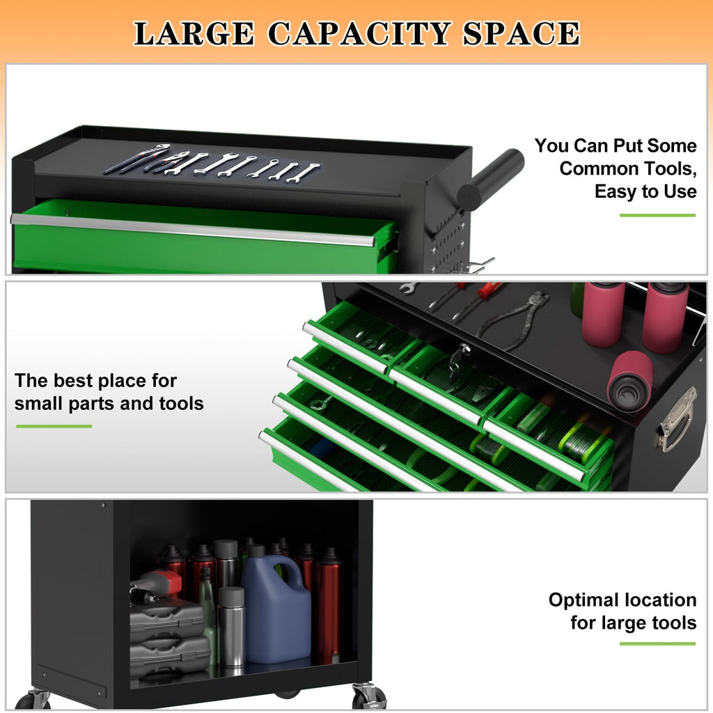 8-Drawer High Capacity Rolling Tool Chest, Removable Cabinet StoraTool Box with Wheels and Drawers, Detachable Toolbox with Lock for Workshop Mechanics Garage(Black&Green)