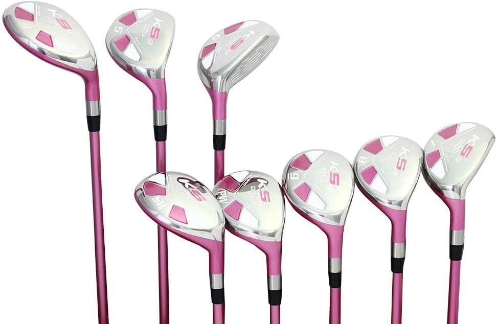 Majek Pink Ladies Golf Hybrids Irons Set Womens Best All True Hybrid Ultra Light Weight Forgiving Fuchsia Woman Complete PackaIncludes 4 5 6 7 8 9 PW SW All Lady Flex Utility Clubs