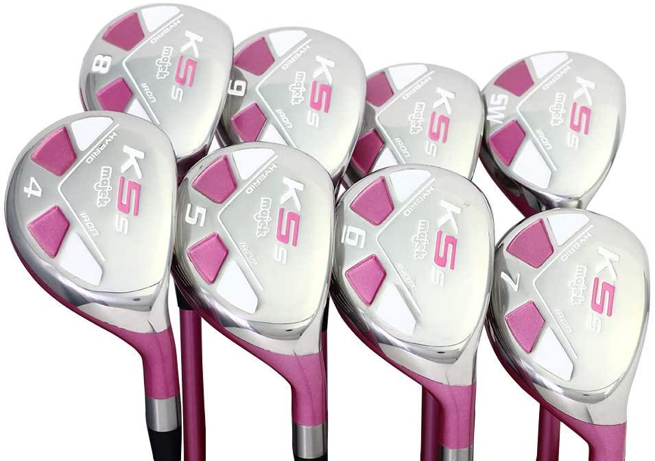 Majek Pink Ladies Golf Hybrids Irons Set Womens Best All True Hybrid Ultra Light Weight Forgiving Fuchsia Woman Complete PackaIncludes 4 5 6 7 8 9 PW SW All Lady Flex Utility Clubs