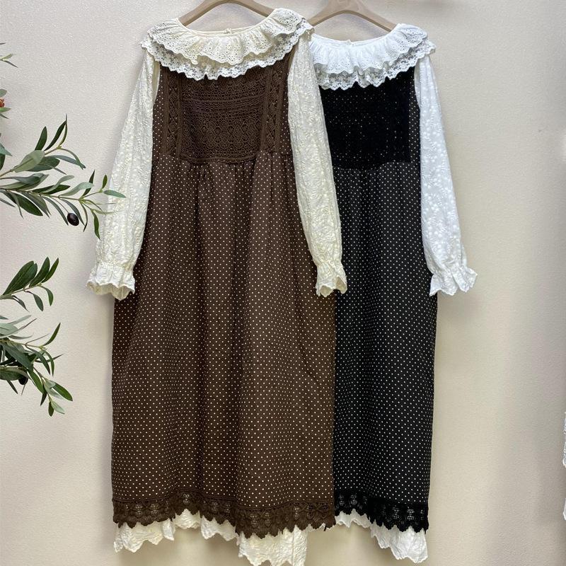 Hollow Dots Sleeveless Cotton Linen Midi Dress
