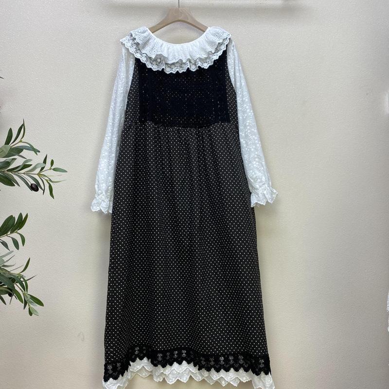 Hollow Dots Sleeveless Cotton Linen Midi Dress