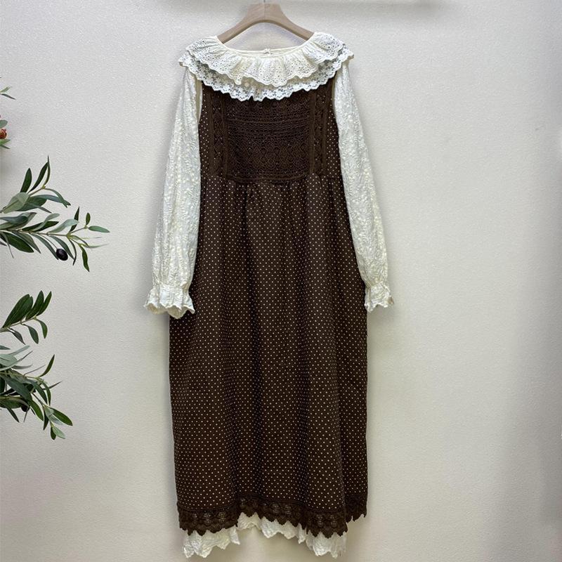 Hollow Dots Sleeveless Cotton Linen Midi Dress