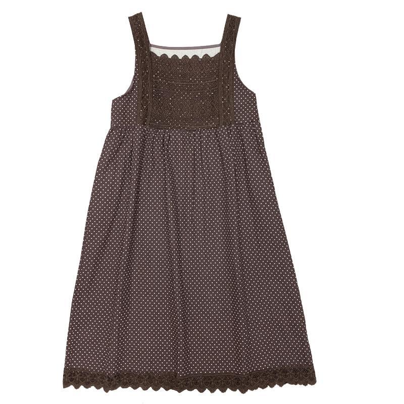 Hollow Dots Sleeveless Cotton Linen Midi Dress