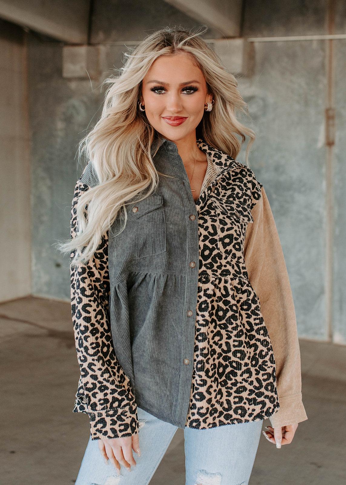 corduroy mix block button top