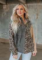 corduroy mix block button top