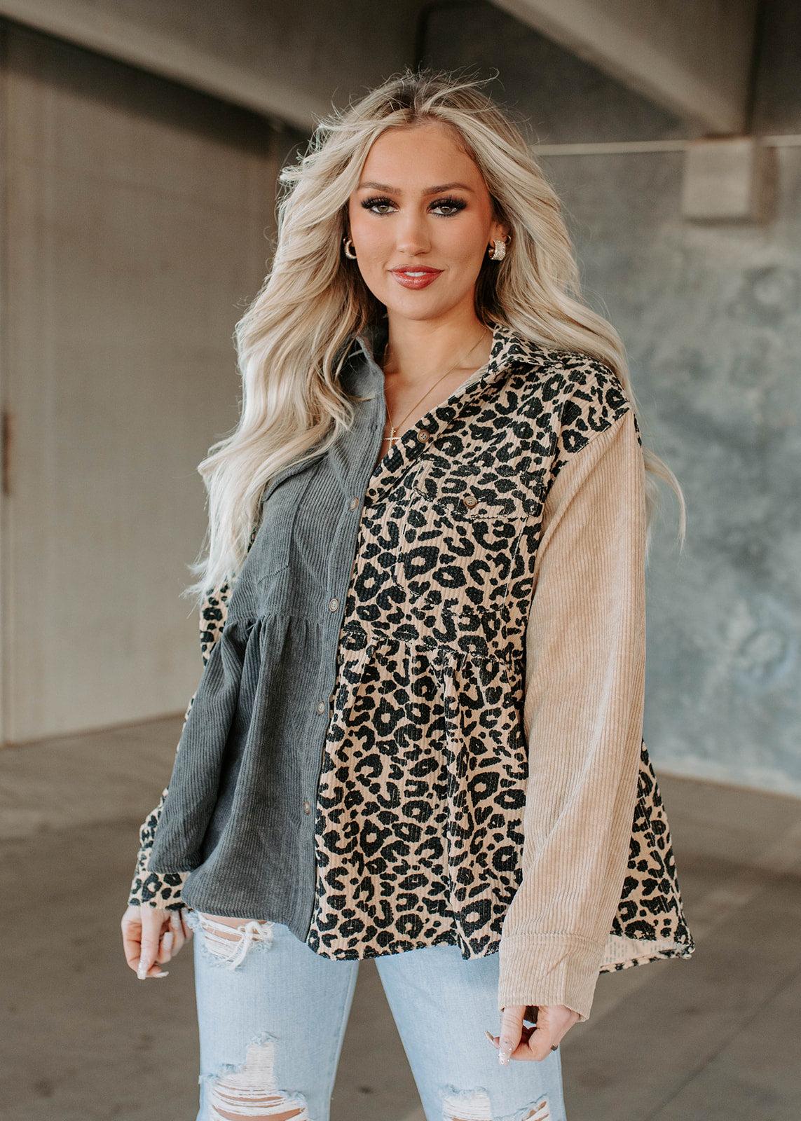 corduroy mix block button top