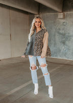 corduroy mix block button top