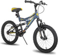 JOYSTAR Contender 18 &amp; 20 Inch Kids Mountain Bike for Boys &amp; Girls Featuring Small Steel Full Dual-Suspension Frame and 1-Speed Drivetrain with Kickstand Included Blue Black