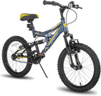 JOYSTAR Contender 18 &amp; 20 Inch Kids Mountain Bike for Boys &amp; Girls Featuring Small Steel Full Dual-Suspension Frame and 1-Speed Drivetrain with Kickstand Included Blue Black