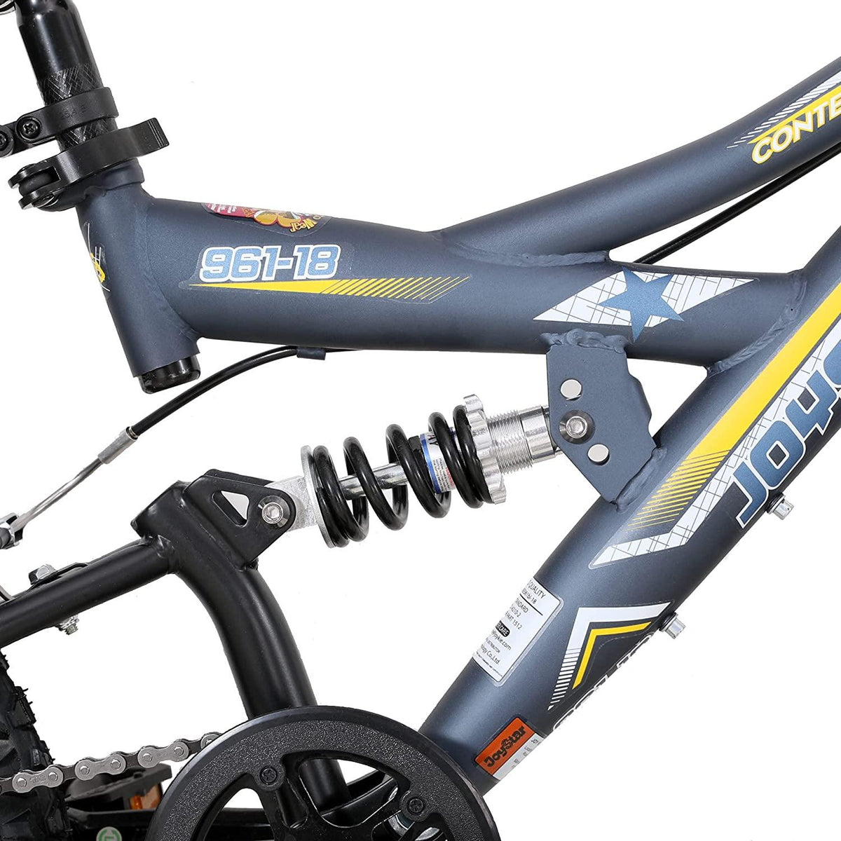 JOYSTAR Contender 18 &amp; 20 Inch Kids Mountain Bike for Boys &amp; Girls Featuring Small Steel Full Dual-Suspension Frame and 1-Speed Drivetrain with Kickstand Included Blue Black