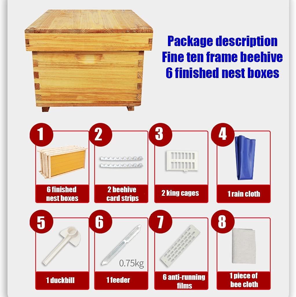 beehive, wood complete honey bee hives kit, w/10 finished nest frame, easy to install for beekeeping, beekeeping supplies equipment tool (color : primary color, size : 10 frame)