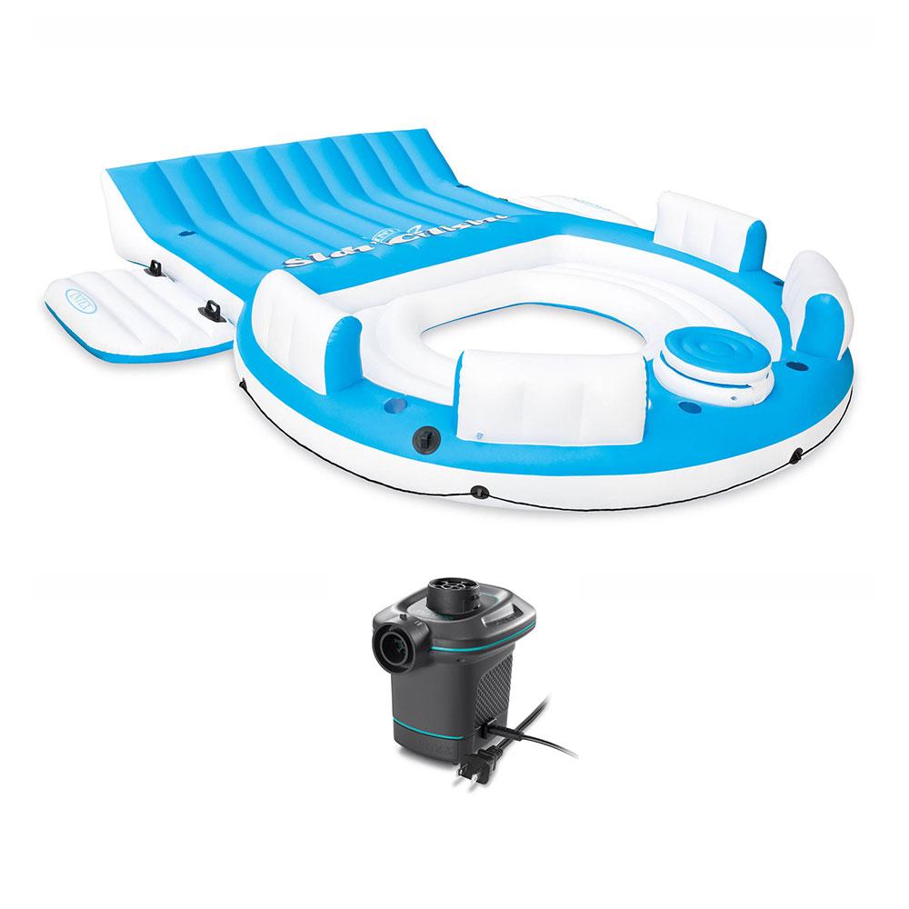 Inflatable Island Pool Lake Raft Float Lounger w/ AC Electric Air Pump