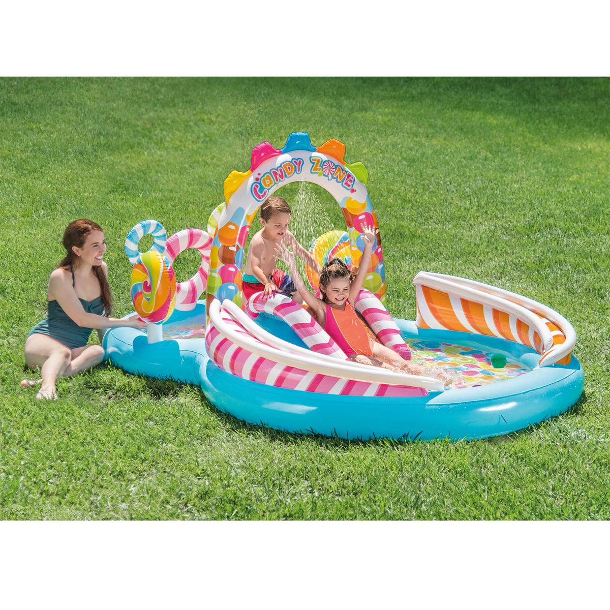 Kids Inflatable Candy 9.7ft x 6.25ft x 51in Pool with Waterslide (2 Pack)