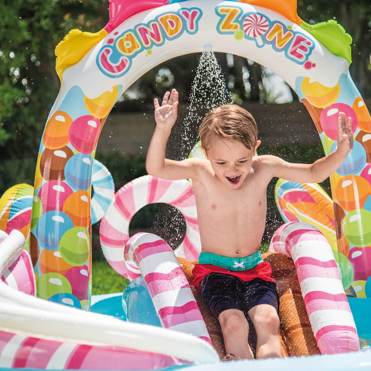 Kids Inflatable Candy 9.7ft x 6.25ft x 51in Pool with Waterslide (2 Pack)