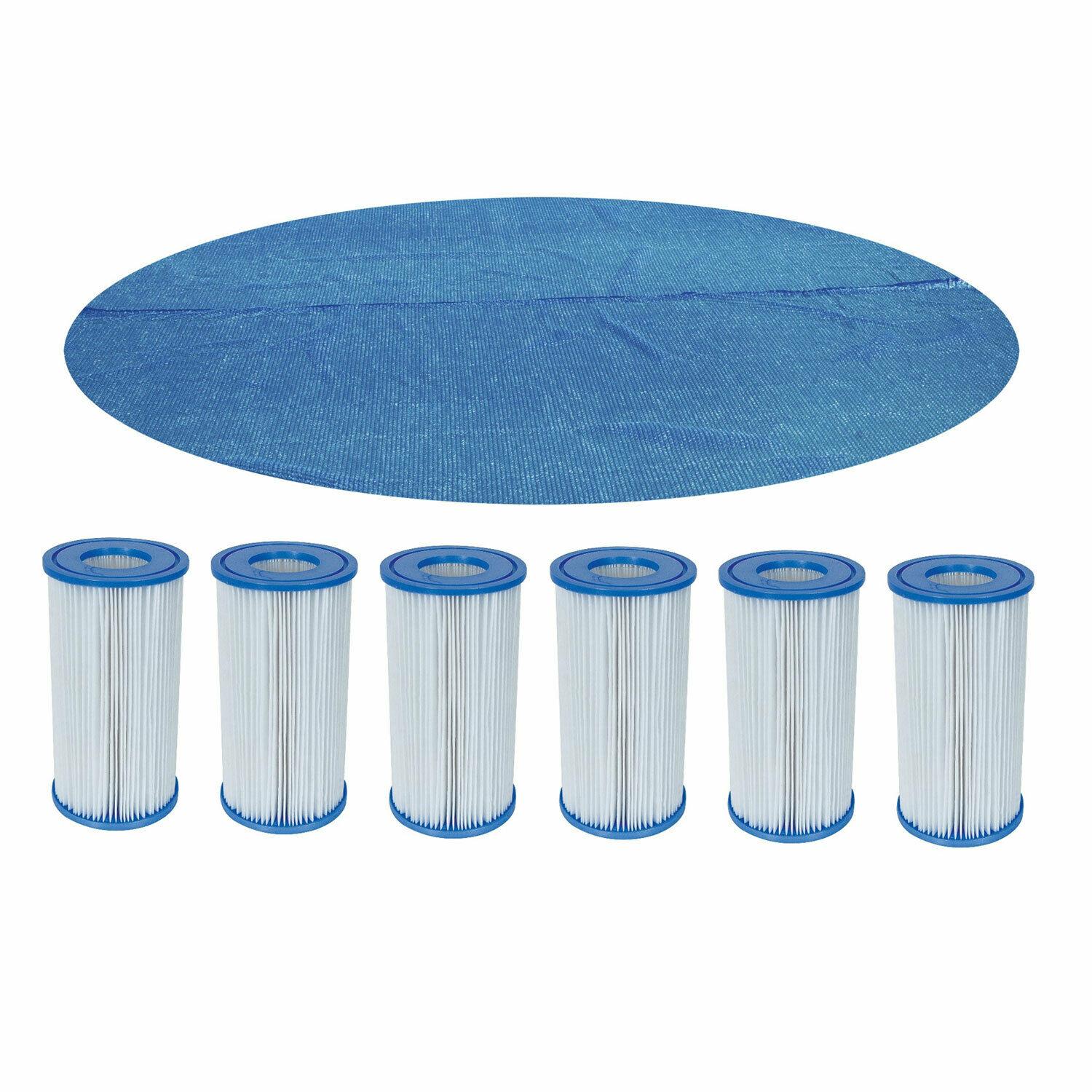 bestway 14' pool solar heat cover &amp; pool filter replacement 4.2"x8" (6 pack)