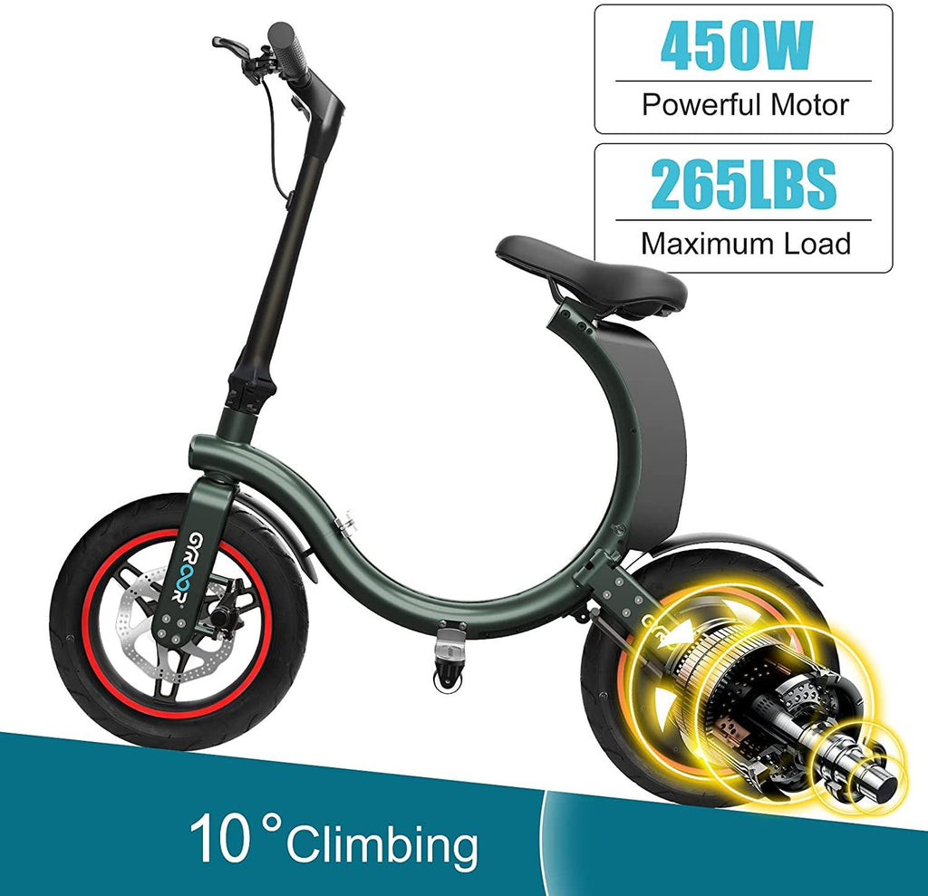Gyroor Electric Bike for Adults, 450W eBike with 18.6MPH up to 20 Mileage, Folding Electric Bike 14in Air-Filled Tires, Disc and Electronic Brake, 3 Speed Modes