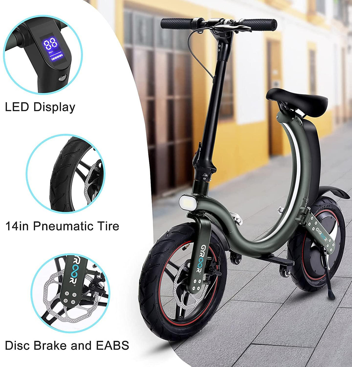 Gyroor Electric Bike for Adults, 450W eBike with 18.6MPH up to 20 Mileage, Folding Electric Bike 14in Air-Filled Tires, Disc and Electronic Brake, 3 Speed Modes
