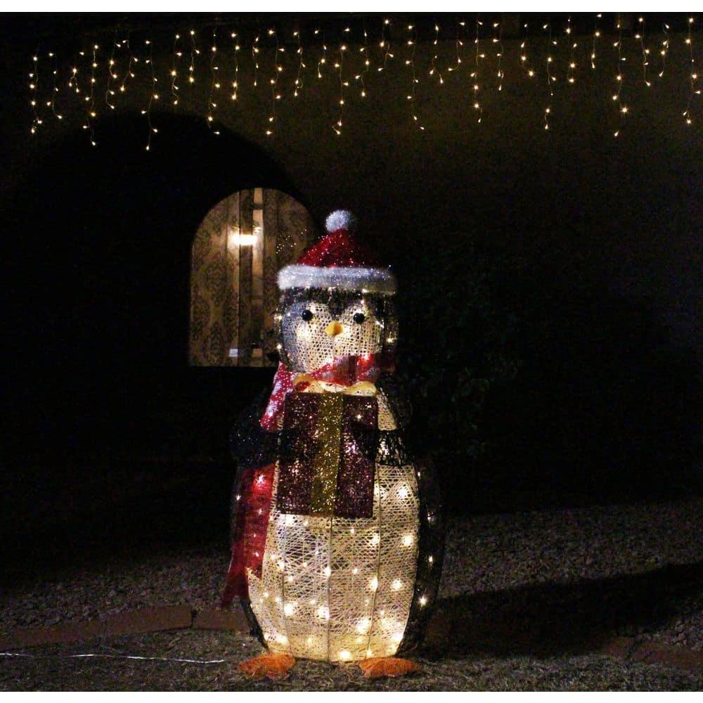 36 in. Tall White, Black and Red Cotton Penguin LED Yard Light
