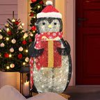 36 in. Tall White, Black and Red Cotton Penguin LED Yard Light