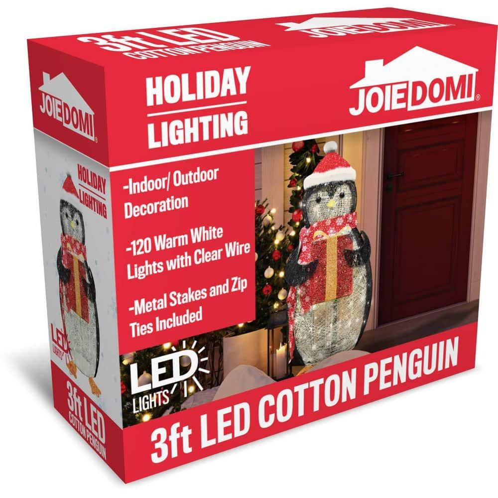 36 in. Tall White, Black and Red Cotton Penguin LED Yard Light