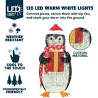 36 in. Tall White, Black and Red Cotton Penguin LED Yard Light