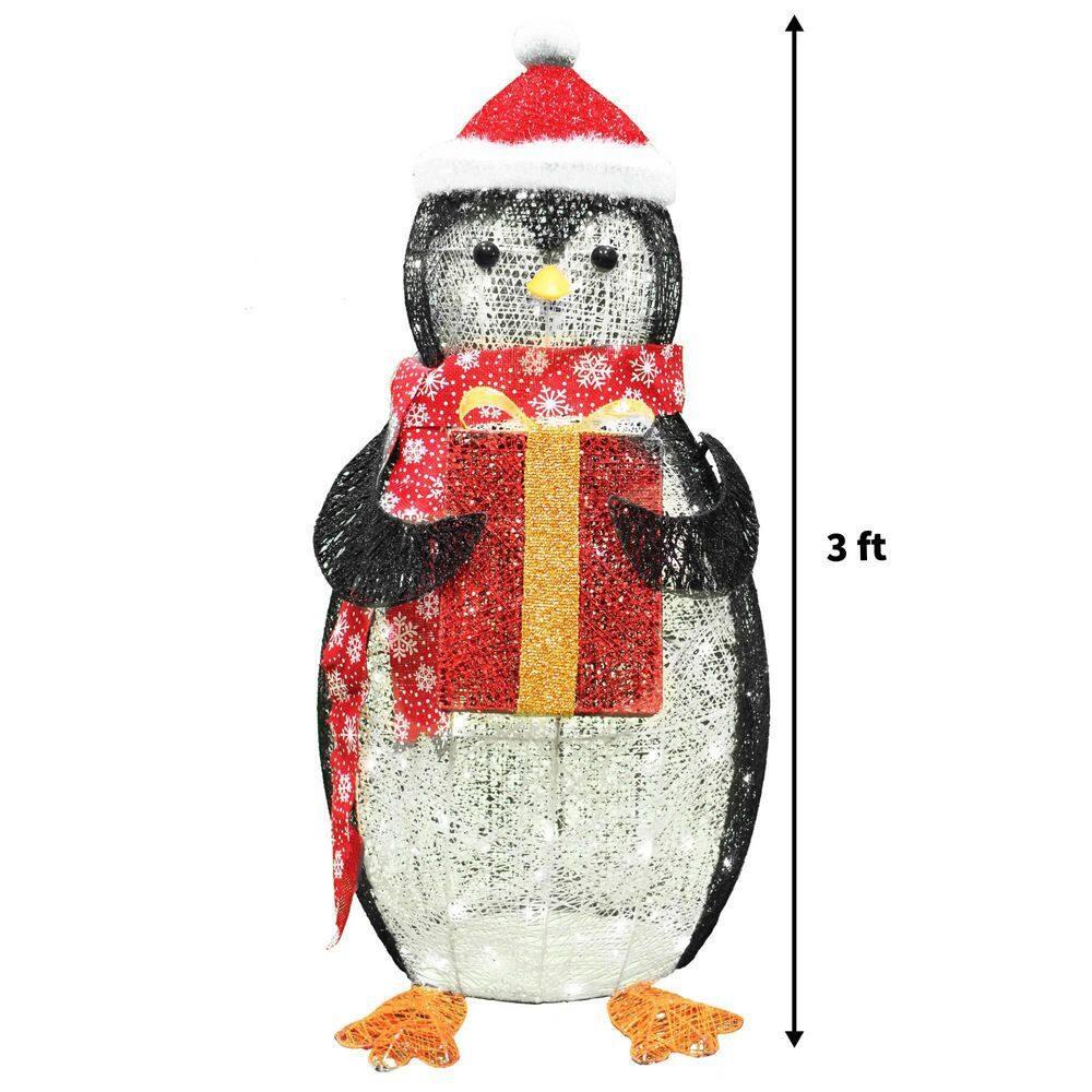 36 in. Tall White, Black and Red Cotton Penguin LED Yard Light