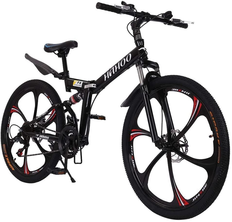Full Suspension Mountain Bike,26 Inch 21 Speed Folding Bicycle Dual Disc Brakes,Anti-Slip Bicycle for Man/Woman/Teen