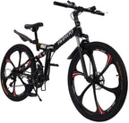 Full Suspension Mountain Bike,26 Inch 21 Speed Folding Bicycle Dual Disc Brakes,Anti-Slip Bicycle for Man/Woman/Teen