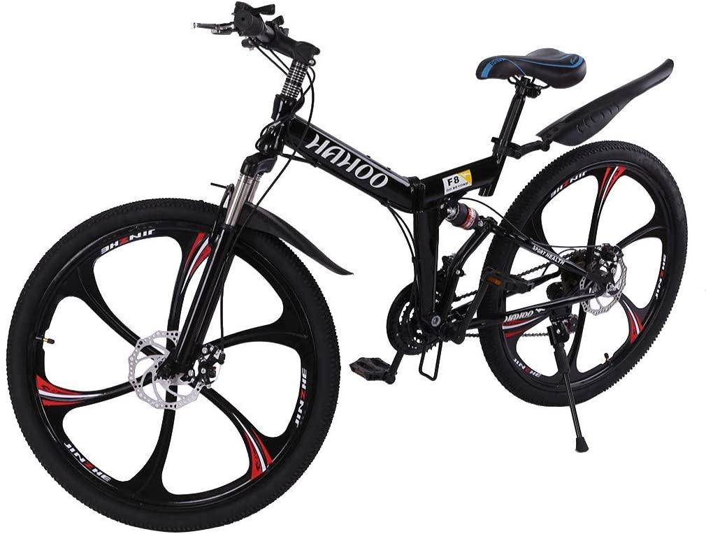 Full Suspension Mountain Bike,26 Inch 21 Speed Folding Bicycle Dual Disc Brakes,Anti-Slip Bicycle for Man/Woman/Teen