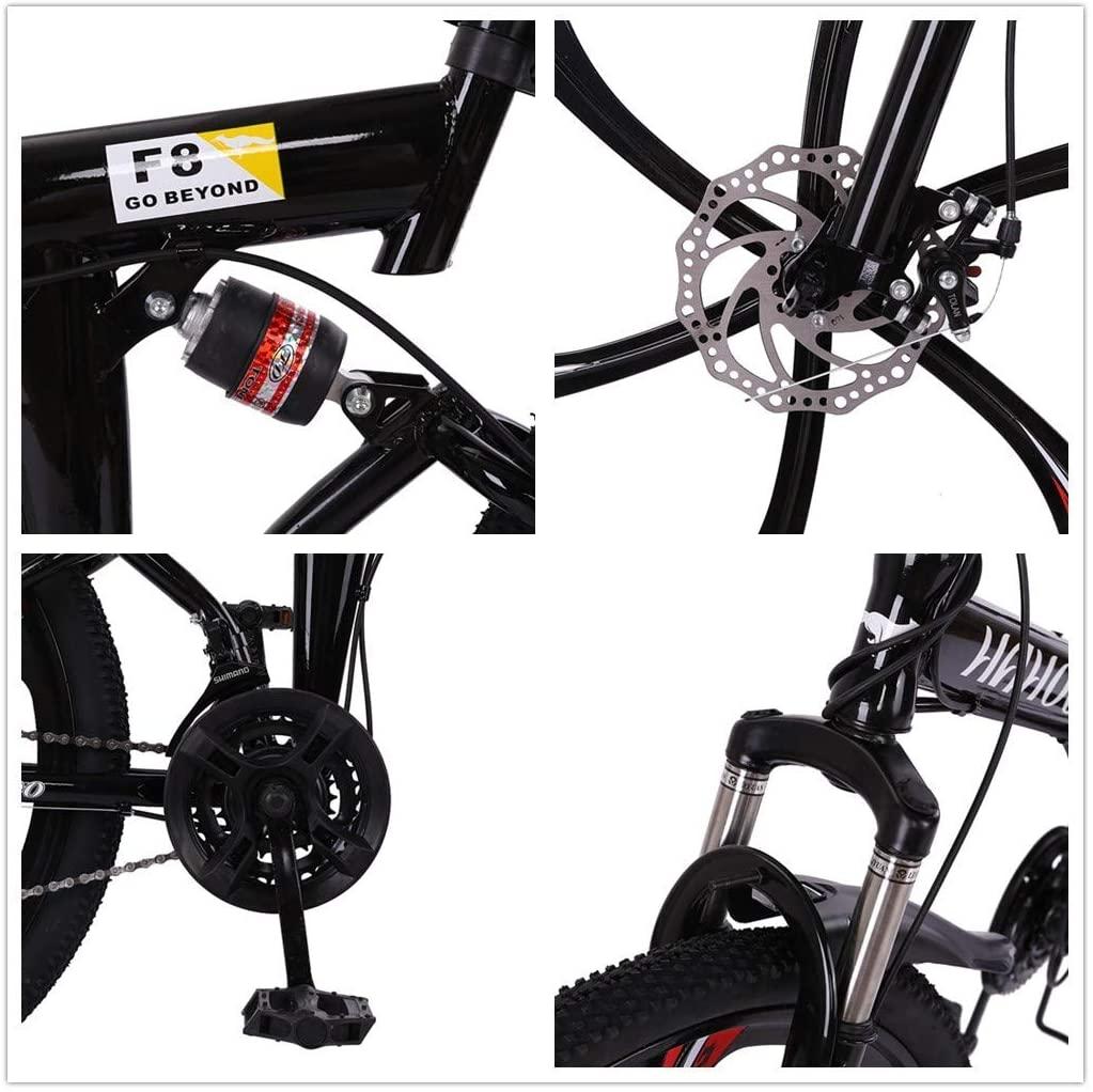 Full Suspension Mountain Bike,26 Inch 21 Speed Folding Bicycle Dual Disc Brakes,Anti-Slip Bicycle for Man/Woman/Teen