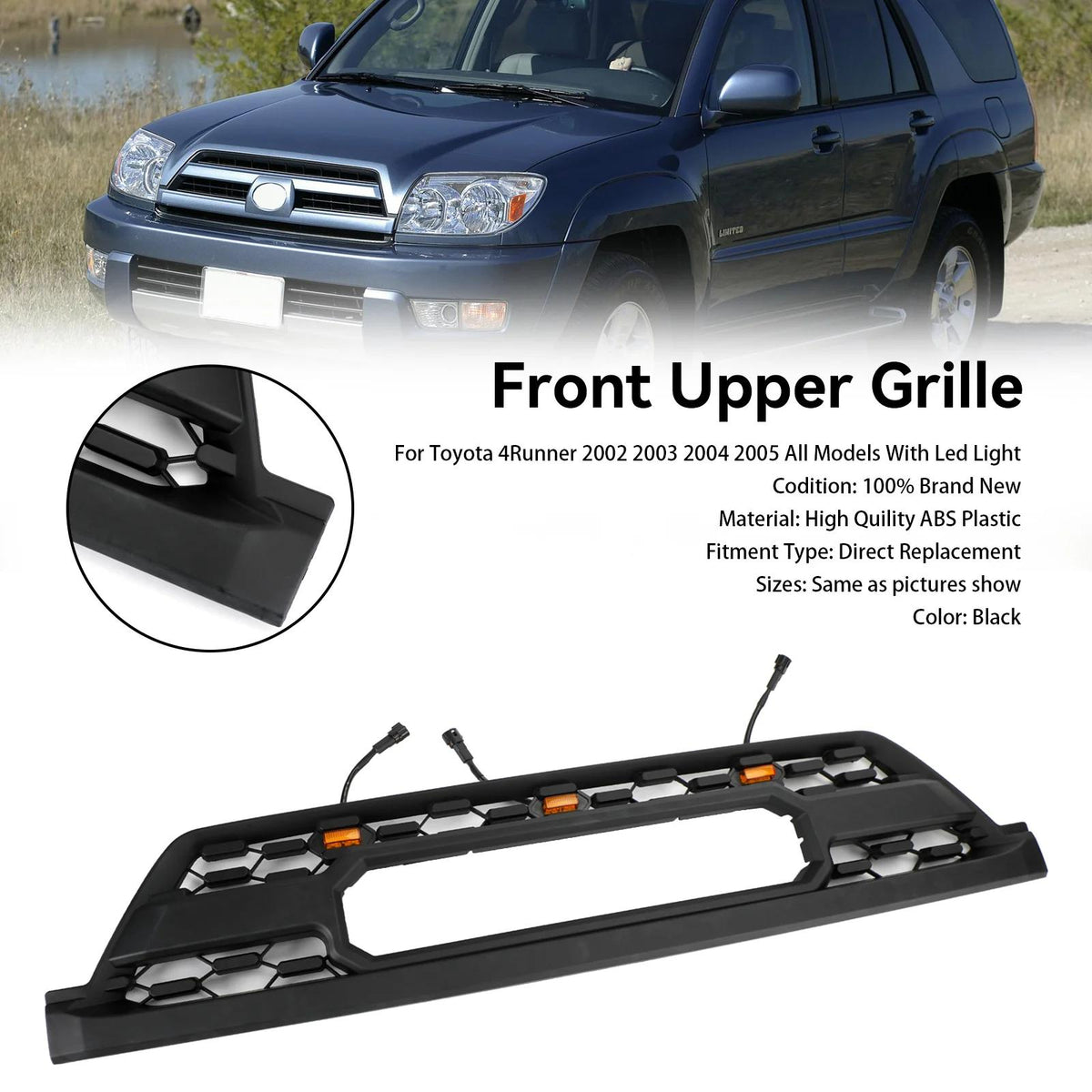 2002-2005 Toyota 4Runner All Models TRD PRO Style W/Led Light Front Bumper Grill Generic