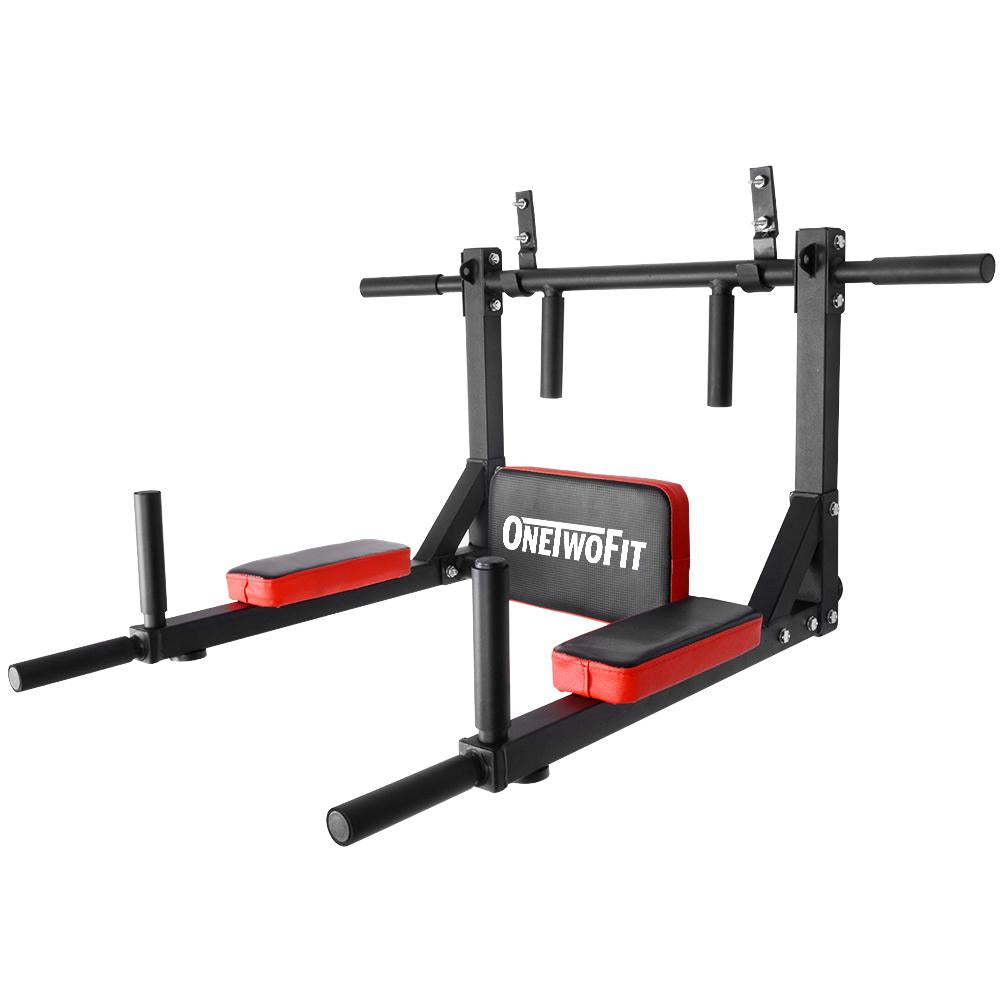 OneTwoFit Multifunctional Wall Mounted Pull Up Bar/Chin Up bar, Power Tower Set Training Equipment Fitness Dip Stand OT126