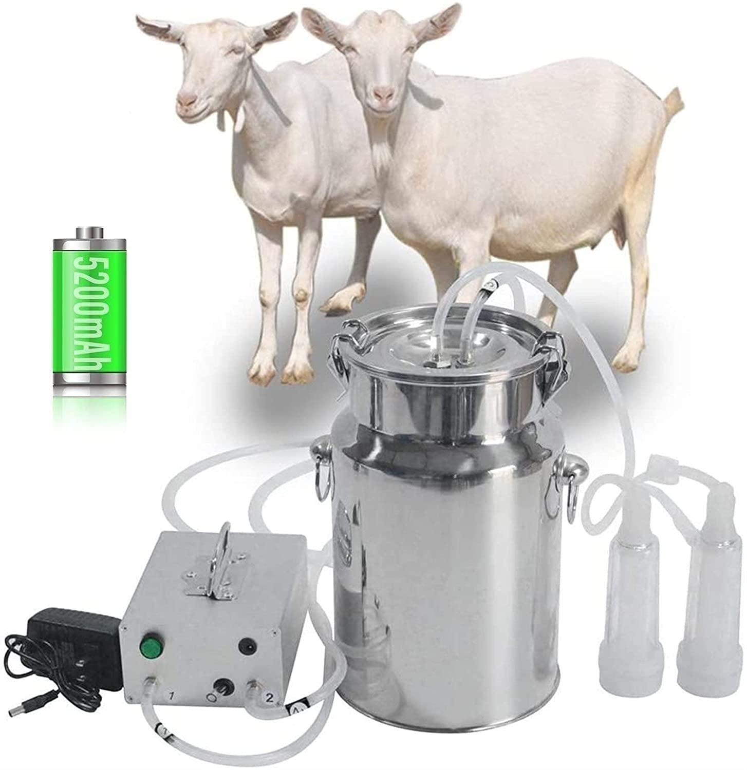 hsosk milking machine for goats cows, pulsation vacuum pump milker, milking supplies w/stainless steel bucket, portable suction machine