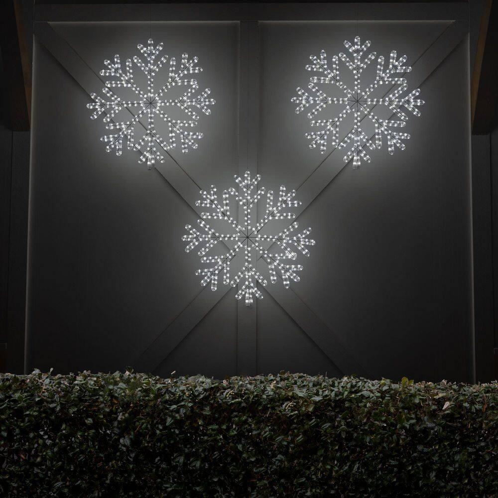 24 in. 380-Light LED Cool White 40 Point Hanging Snowflake Decor